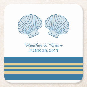 Blue Gold Nautical Seashells Paper Coasters