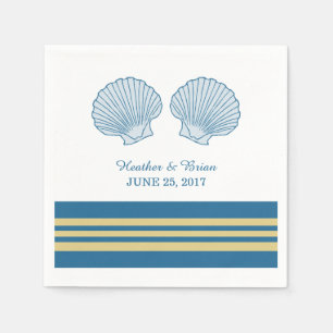 Blue Gold Nautical Seashells Paper Napkins