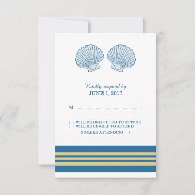 Blue Gold Nautical Seashells Response Card (Front)
