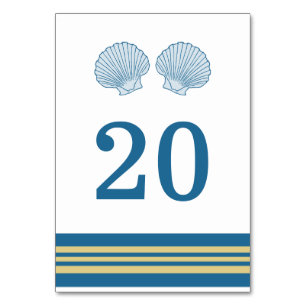 Blue Gold Nautical Seashells Table Card
