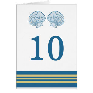 Blue Gold Nautical Seashells Table Number Card