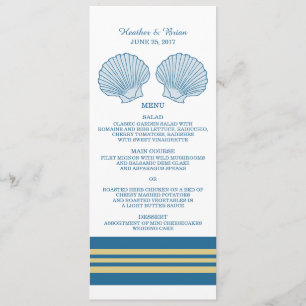 Blue Gold Nautical Seashells Wedding Menu