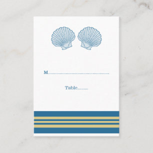 Blue Gold Nautical Seashells Wedding Place Cards