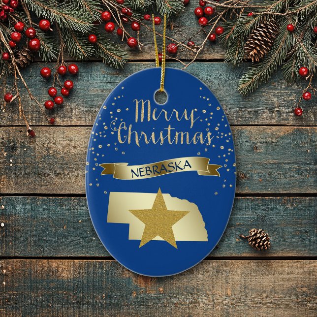 Blue Gold Nebraska Star Ceramic Tree Decoration (Creator Uploaded)
