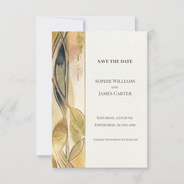Blue Gold Nouveau Save The Date (Front)