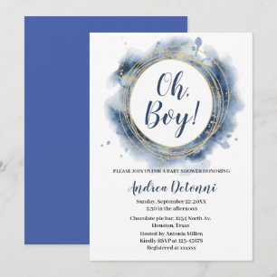  Blue Gold  Oh boy Baby Shower  Invitation