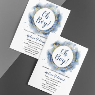  Blue Gold  Oh boy Baby Shower  Invitation