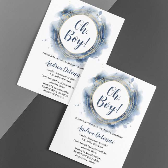  Blue Gold  Oh boy Baby Shower  Invitation (Creator Uploaded)