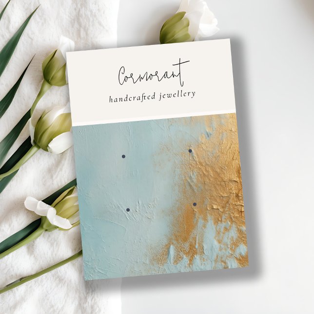 Blue Gold Oil Paint Texture 2 Earring Holder Business Card (Creator Uploaded)