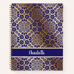 Blue gold oriental name script notebook