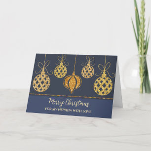 Blue Gold Ornaments Nephew Christmas Card