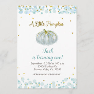 Blue Gold Our Pumpkin is turning one Invitation
