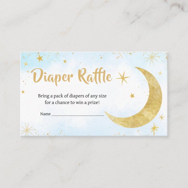 Blue Gold Over The Moon Baby Shower Diaper Raffle Enclosure Card (Front)