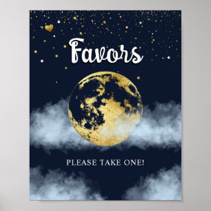 Blue & Gold Over the Moon Favours Baby Shower Sign