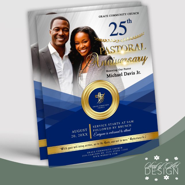 Blue & Gold Pastoral Anniversary Church Event Flyer (Creator Uploaded)