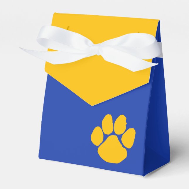 Blue & Gold Pawprint Graduation Favour Boxes (Front Side)