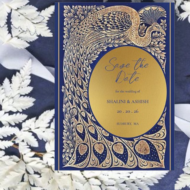 Blue Gold Peacock Art Nouveau Wedding Save The Date (Creator Uploaded)