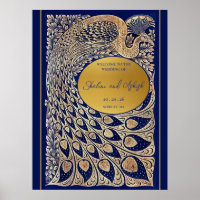 Blue Gold Peacock Art Nouveau Wedding Welcome