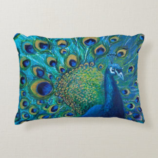 Blue & Gold Peacock Design Decorative Cushion