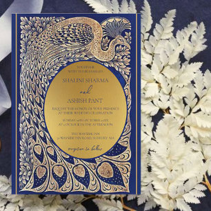 Blue Gold Peacock Indian Wedding Invitation
