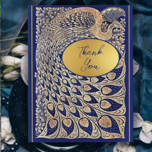 Blue Gold Peacock Indian Wedding Thank You Card