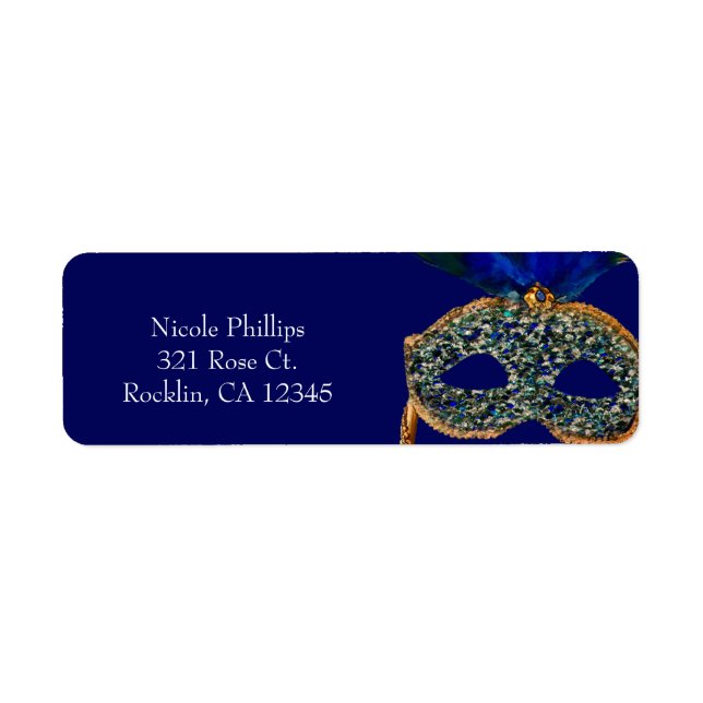Blue & Gold Peacock Masquerade Party Invitation (Front)