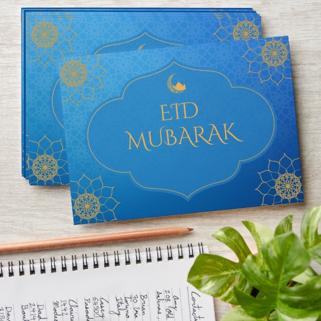 Blue & Gold Personalised Eid Money Card Envelopes (Stacked)