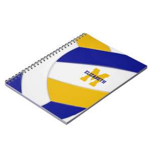 blue gold personalised girls boys volleyball notebook