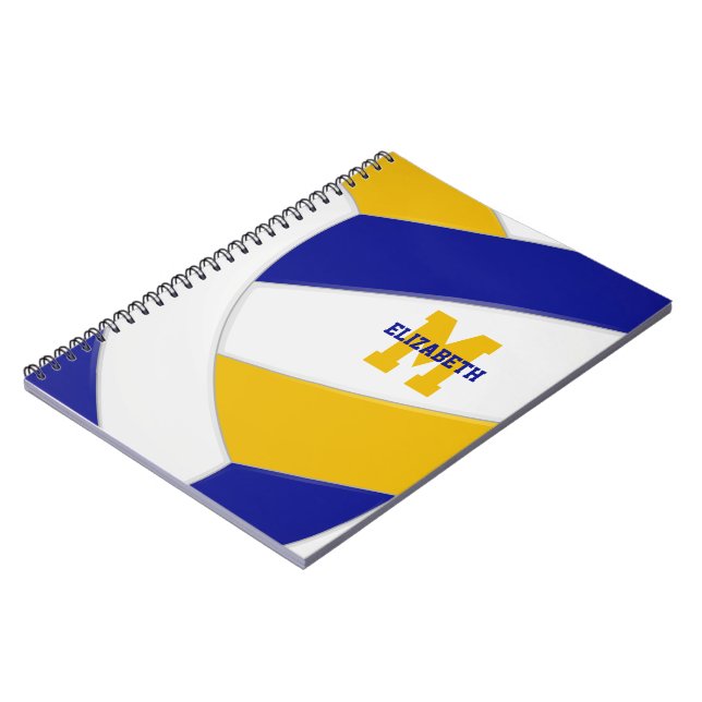 blue gold personalised girls boys volleyball  notebook (Left Side)