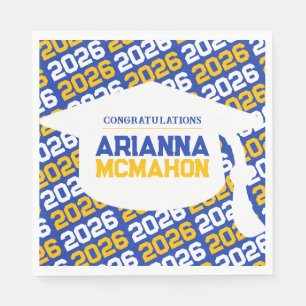 Blue & Gold Personalised Graduation Cap Paper Napkin