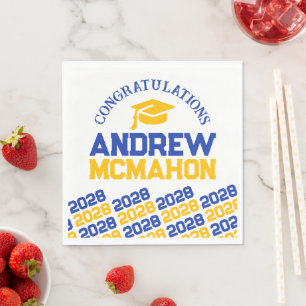 Blue & Gold Personalised Graduation Party Paper Napkin