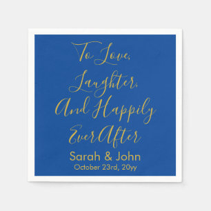 Blue & Gold Personalised Script Wedding Reception Napkin