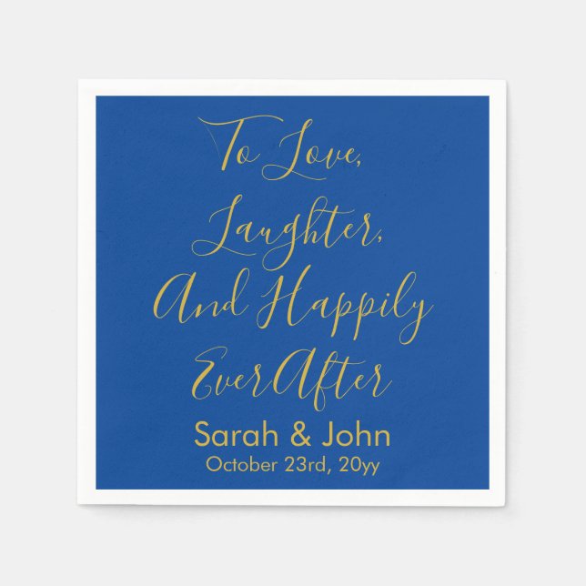 Blue & Gold Personalised Script Wedding Reception  Napkin (Front)