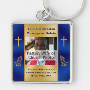 Blue Gold Personalized Christian Keychains, Pastor Key Ring