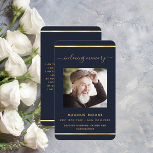 Blue gold photo elegant funeral prayer card
