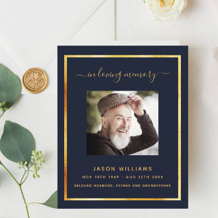 Blue gold photo elegant funeral program