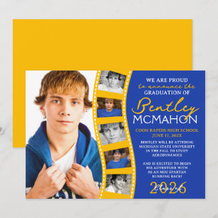 Blue & Gold Photo Filmstrip Grad Announcement