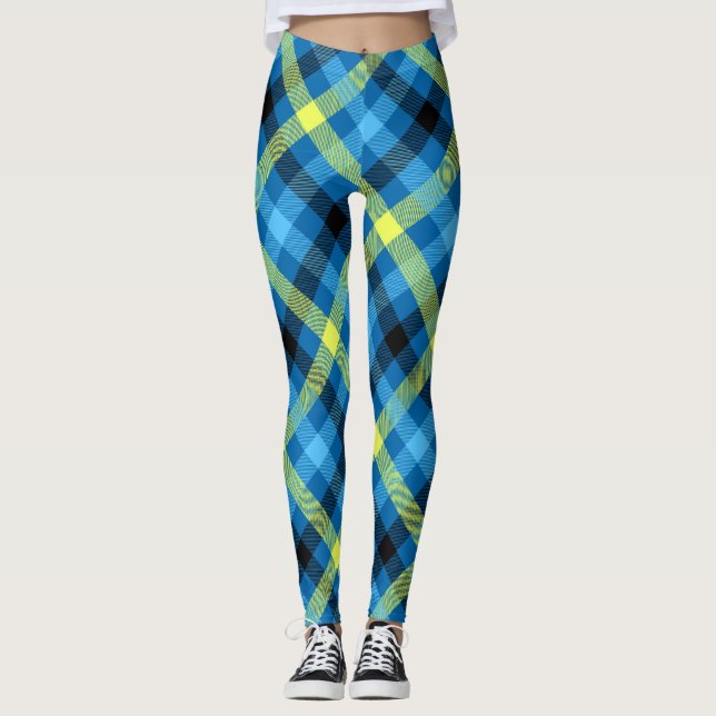 Blue/Gold Plaid Women's Leggings (Front)