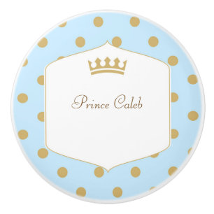 Blue & Gold Polka Dots Prince Crown Dresser Ceramic Knob