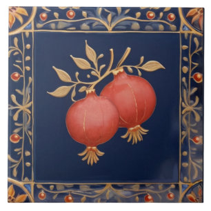 Blue & Gold Pomegranates Pink Red Pomegranate Tile