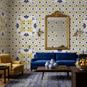 Blue Gold Portuguese Tile Mediterranean Wall Decor