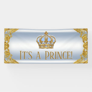 Blue Gold Prince Baby Shower Banner