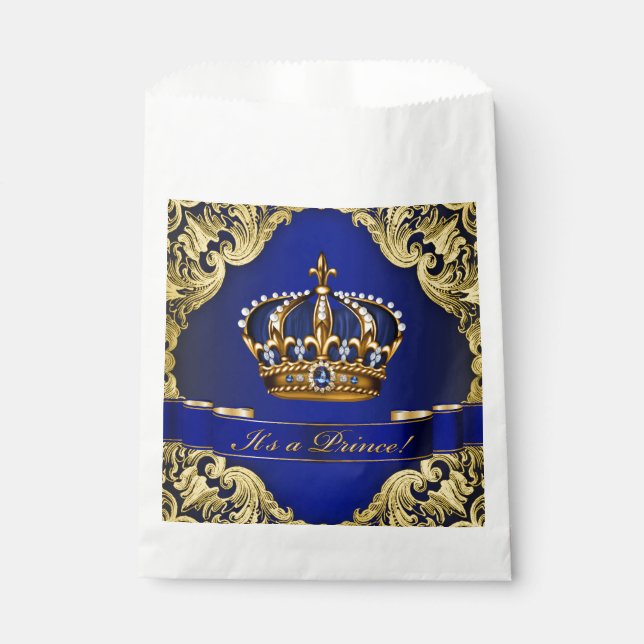 Blue Gold Prince Baby Shower Favour Bags (Front)
