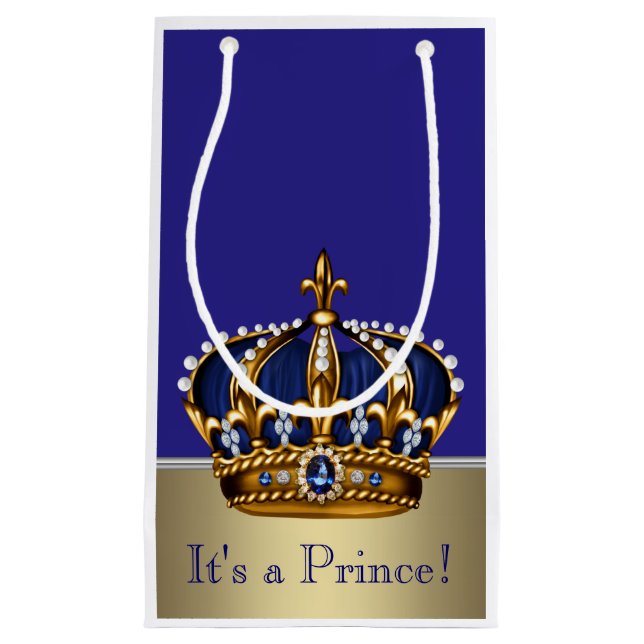 Blue Gold Prince Baby Shower Small Gift Bag (Front)
