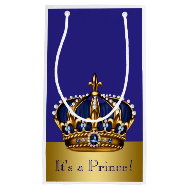 Blue Gold Prince Baby Shower Small Gift Bag (Front)