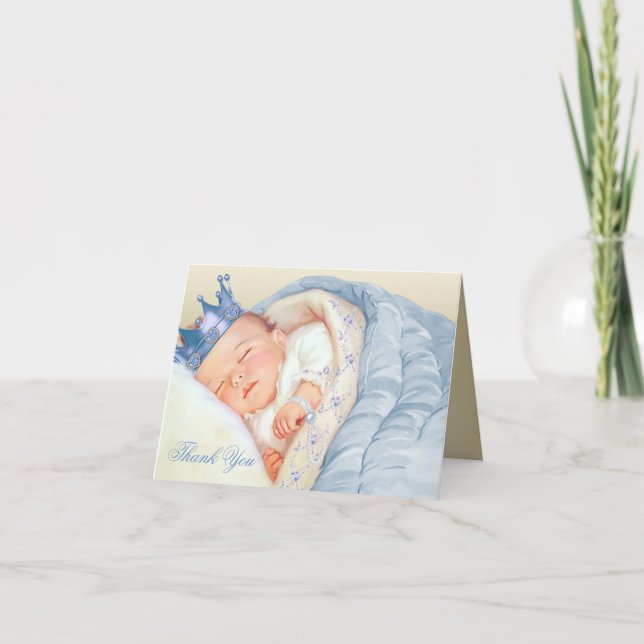 Blue Gold Prince Baby Shower Thank You Card (Front)