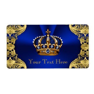 Blue Gold Prince Baby Shower Water Bottle