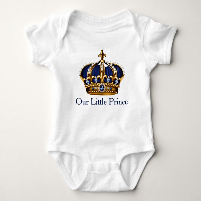 Blue Gold Prince Crown Prince Baby Boy Baby Bodysuit (Front)