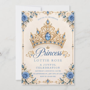 Blue Gold Princess Birthday Invitation