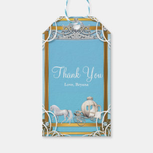 Blue Gold Princess Crown & Carriage Sweet 16 Party Gift Tags